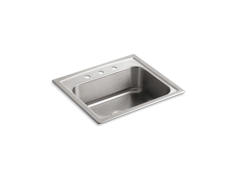 KOHLER K-3348-3-NA Toccata 25" x 22" x 7-11/16" top-mount single-bowl kitchen sink with 3 faucet holes