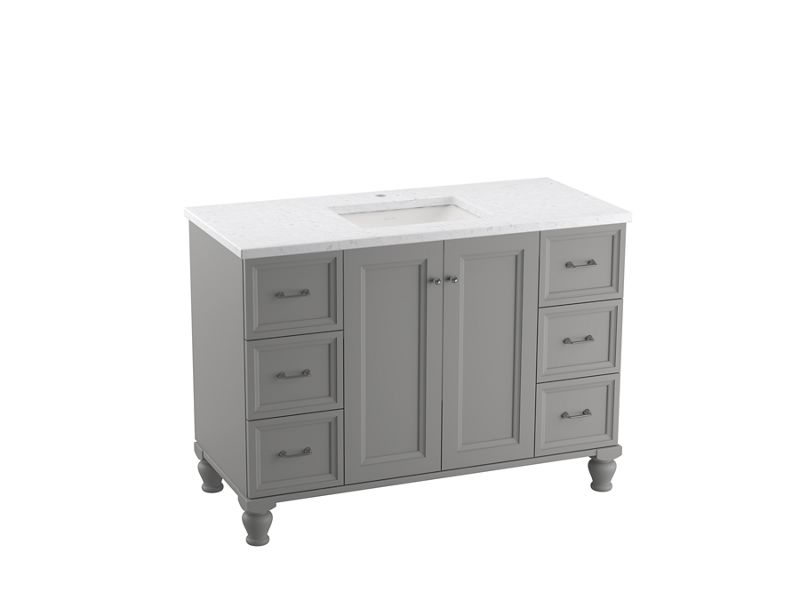 KOHLER K-CM99522-BD1-1WT Damask 48" Bathroom Vanity Cabinet With Sink And Quartz Top In Mohair Grey