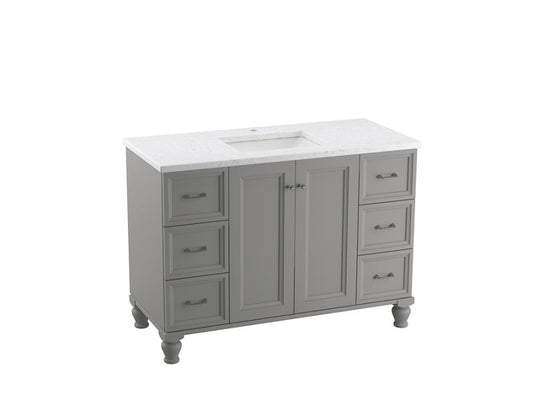 KOHLER K-CM99522-BD1-1WT Damask 48" Bathroom Vanity Cabinet With Sink And Quartz Top In Mohair Grey