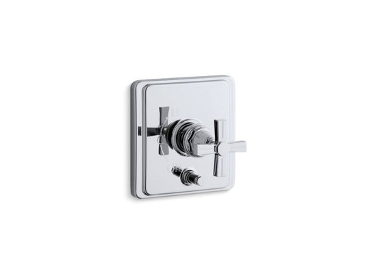 KOHLER K-T98757-3B-CP Pinstripe Rite-Temp(R) pressure-balancing valve trim with diverter and grooved cross handle, valve not included