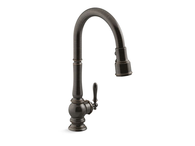 KOHLER K-29709-WB-2BZ Oil-Rubbed Bronze Artifacts Touchless pull-down kitchen sink faucet with KOHLER Konnect and three-function sprayhead