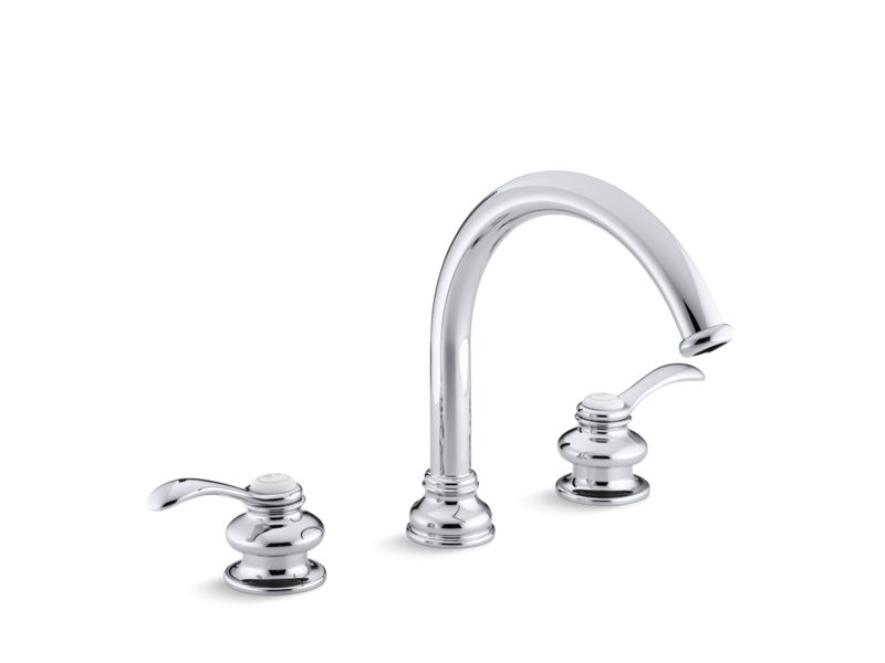 KOHLER K-T12885-4-CP Fairfax Deck-mount bath faucet trim with lever handles and traditional 8-7/8" non-diverter slip-fit spout, valve not included