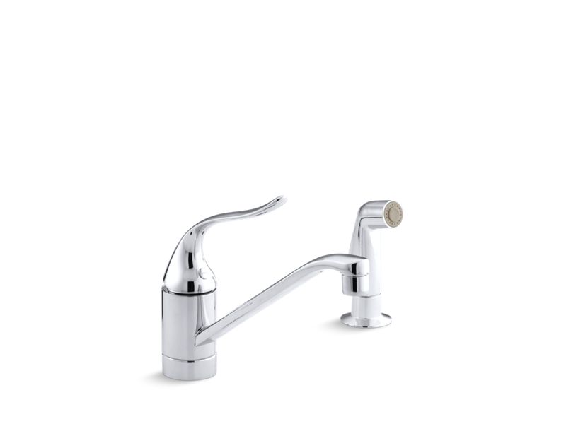 KOHLER K-15176-F-CP Coralais two-hole kitchen sink faucet with 8-1/2" spout, matching finish sidespray and lever handle