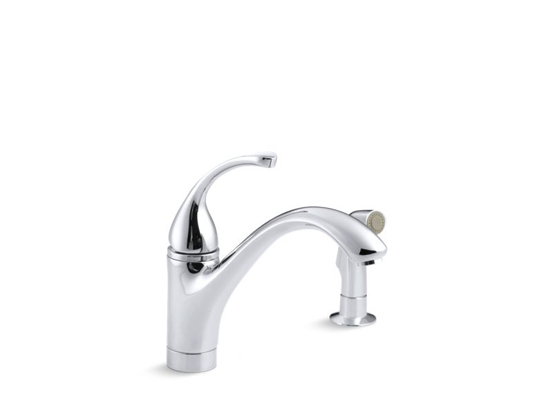 KOHLER K-10416-CP Polished Chrome Forte 2-hole kitchen sink faucet with 9-1/16" spout, matching finish sidespray
