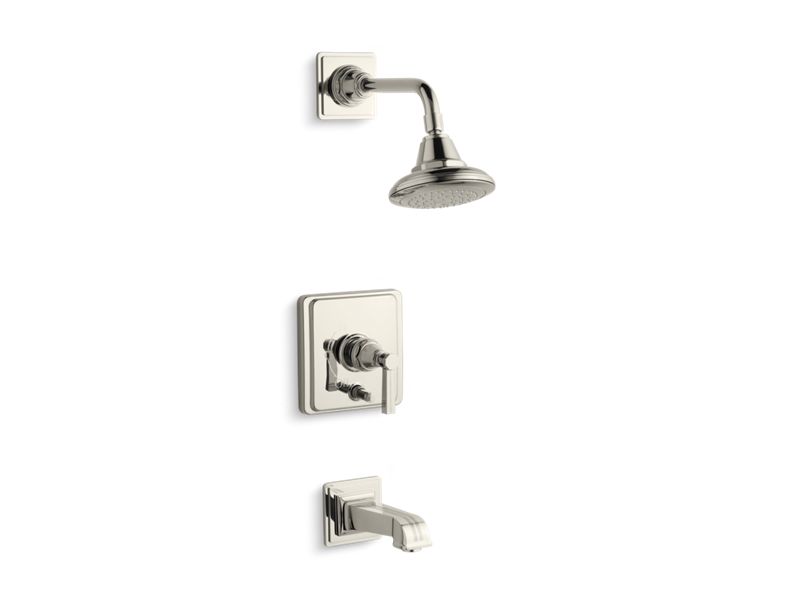 KOHLER K-T13133-4B-SN Pinstripe Rite-Temp(R) pressure-balancing bath and shower faucet trim with lever handle, valve not included