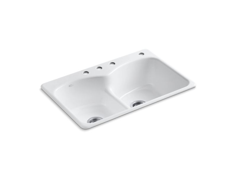 KOHLER K-6626-4-0 Langlade 33" x 22" x 9-5/8" top-mount Smart Divide double-equal kitchen sink with 3 faucet holes and one accessory hole