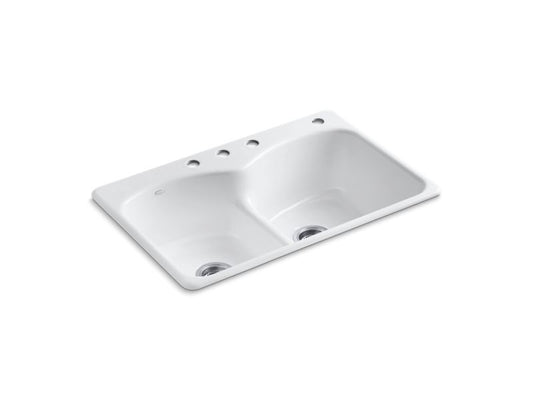 KOHLER K-6626-4-0 Langlade 33" x 22" x 9-5/8" top-mount Smart Divide double-equal kitchen sink with 3 faucet holes and one accessory hole