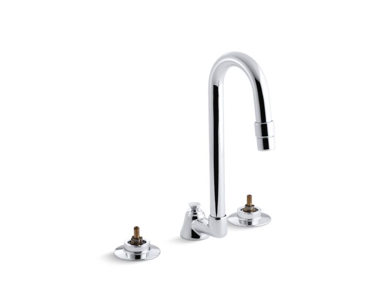 KOHLER K-7465-KN-CP Triton 0.5 gpm widespread bathroom sink base faucet with pop-up drain and gooseneck spout, requires handles