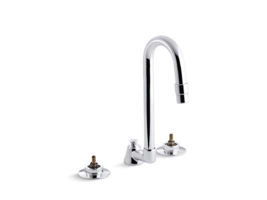 KOHLER K-7465-KN-CP Triton 0.5 gpm widespread bathroom sink base faucet with pop-up drain and gooseneck spout, requires handles