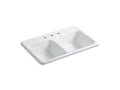 KOHLER K-5817-3-0 Delafield 33" x 22" x 8-1/2" top-mount double-equal kitchen sink with 3 faucet holes