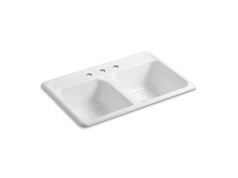 KOHLER K-5817-3-0 Delafield 33" x 22" x 8-1/2" top-mount double-equal kitchen sink with 3 faucet holes