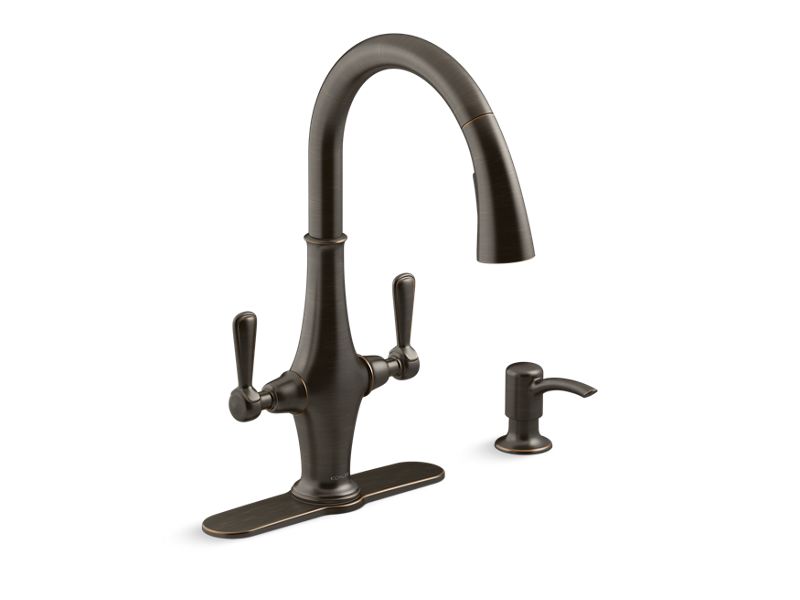 KOHLER K-R29473-SD-2BZ Oil-Rubbed Bronze Pannier Two-handle pull-down kitchen sink faucet