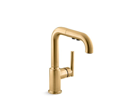 KOHLER K-7506-2MB Vibrant Brushed Moderne Brass Purist Pull-out kitchen sink faucet with three-function sprayhead