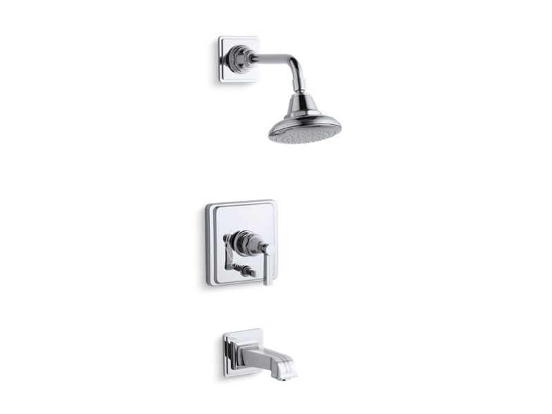 KOHLER K-T13133-4B-CP Pinstripe Rite-Temp(R) pressure-balancing bath and shower faucet trim with lever handle, valve not included