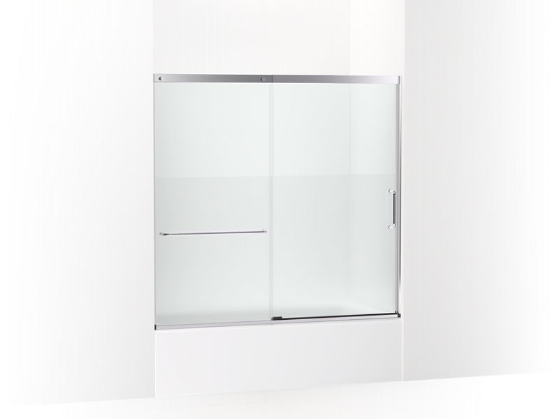 KOHLER K-707618-8G81-SH Bright Silver Elate Sliding bath door, 56-3/4" H x 56-1/4 - 59-5/8" W with heavy 5/16" thick Crystal Clear glass with privacy band