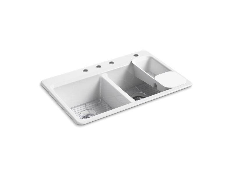 KOHLER K-8679-4A2-0 White Riverby 33" top-mount double-bowl workstation kitchen sink