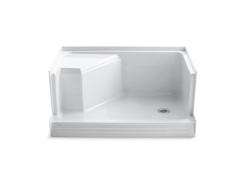 KOHLER K-9488-0 Memoirs 48" x 36" single threshold right-hand drain shower base with integral seat at left