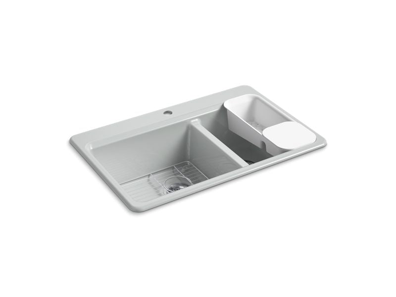 KOHLER K-8669-1A2-95 Riverby 33" Top-Mount Double-Bowl Workstation Kitchen Sink In Ice Grey