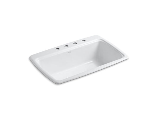 KOHLER K-5863-4-0 White Cape Dory 33" x 22" x 9-5/8" top-mount single-bowl kitchen sink with 4 faucet holes