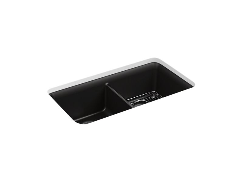 KOHLER K-8199-CM1 Matte Black Cairn 33-1/2" undermount double-bowl kitchen sink