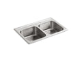 KOHLER K-3346-3-NA Toccata 33" x 22" x 8-3/16" top-mount double-equal bowl kitchen sink with 3 faucet holes