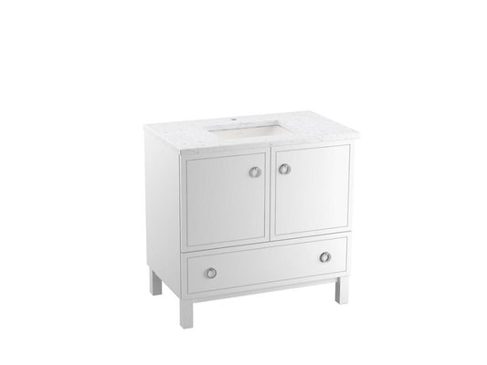 KOHLER K-CM99506-BD1-1WA Jacquard 36" Bathroom Vanity Cabinet With Sink And Quartz Top In Linen White