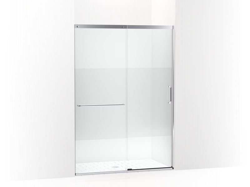 KOHLER K-707614-8G81-SH Bright Silver Elate Tall Sliding shower door, 75-1/2" H x 50-1/4 - 53-5/8" W, with heavy 5/16" thick Crystal Clear glass with privacy band