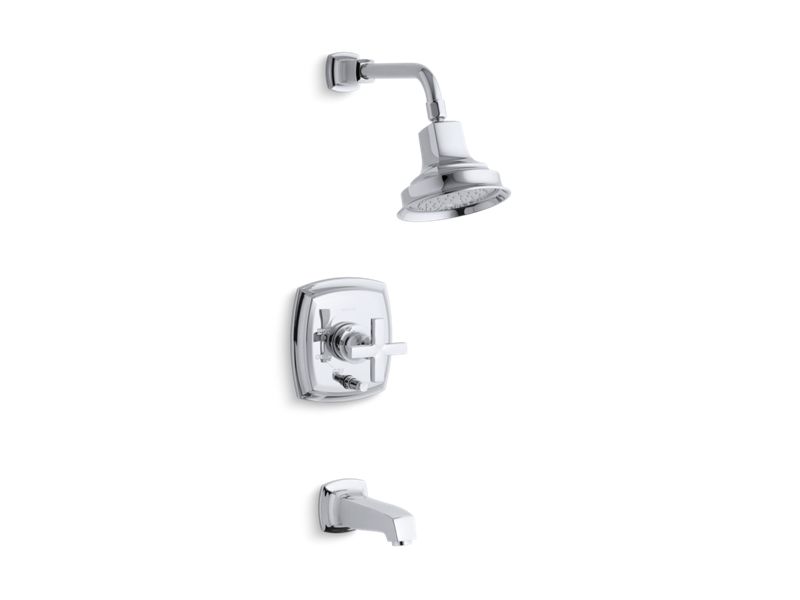 KOHLER K-T16233-3-CP Margaux Rite-Temp(R) pressure-balancing bath and shower faucet trim with push-button diverter and cross handle, valve not included