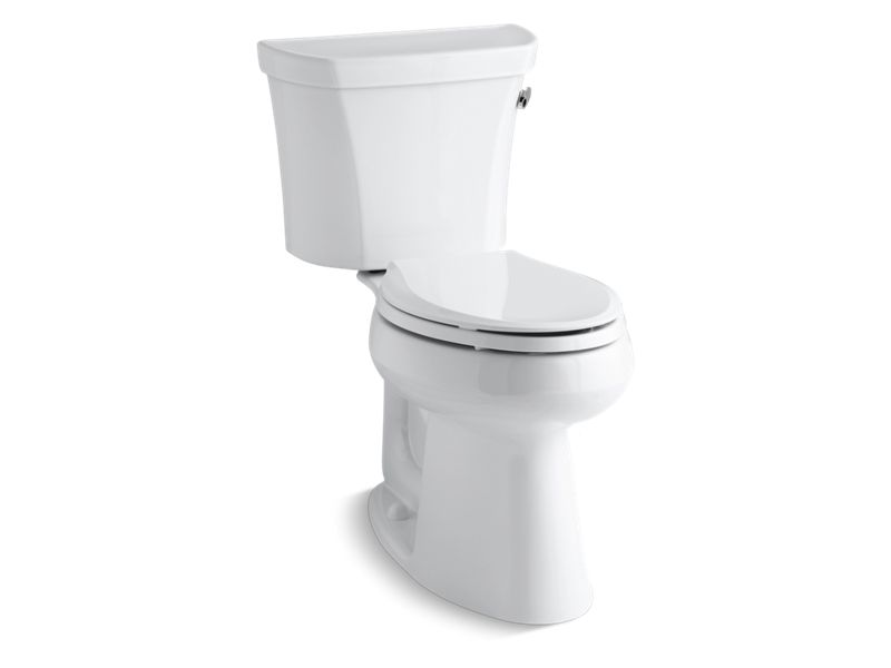 KOHLER K-3889-TR-0 White Highline Two-piece elongated 1.28 gpf chair height toilet with right-hand trip lever, tank cover locks and 10" rough-in