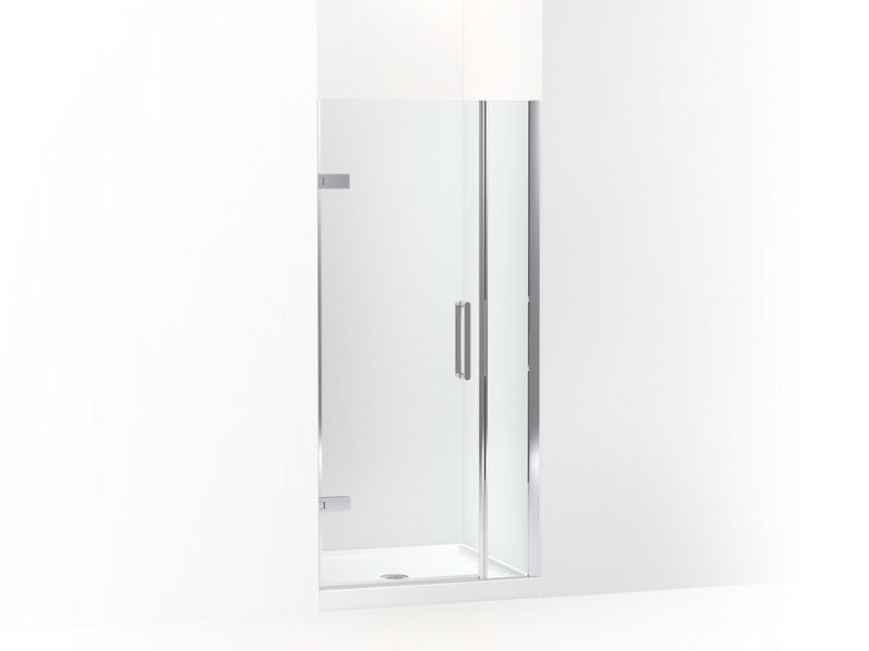 KOHLER K-27588-10L-SHP Bright Polished Silver Composed Frameless pivot shower door, 71-9/16" H x 33-5/8 - 34-3/8" W, with 3/8" thick Crystal Clear glass