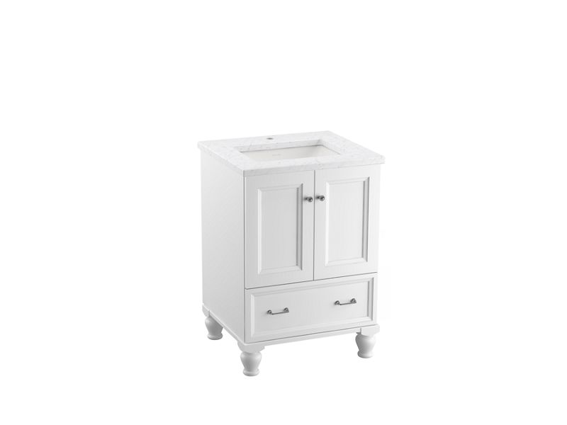 KOHLER K-CM99514-BD1-1WA Damask 24" Bathroom Vanity Cabinet With Sink And Quartz Top In Linen White