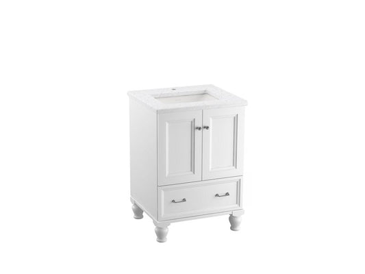 KOHLER K-CM99514-BD1-1WA Damask 24" Bathroom Vanity Cabinet With Sink And Quartz Top In Linen White