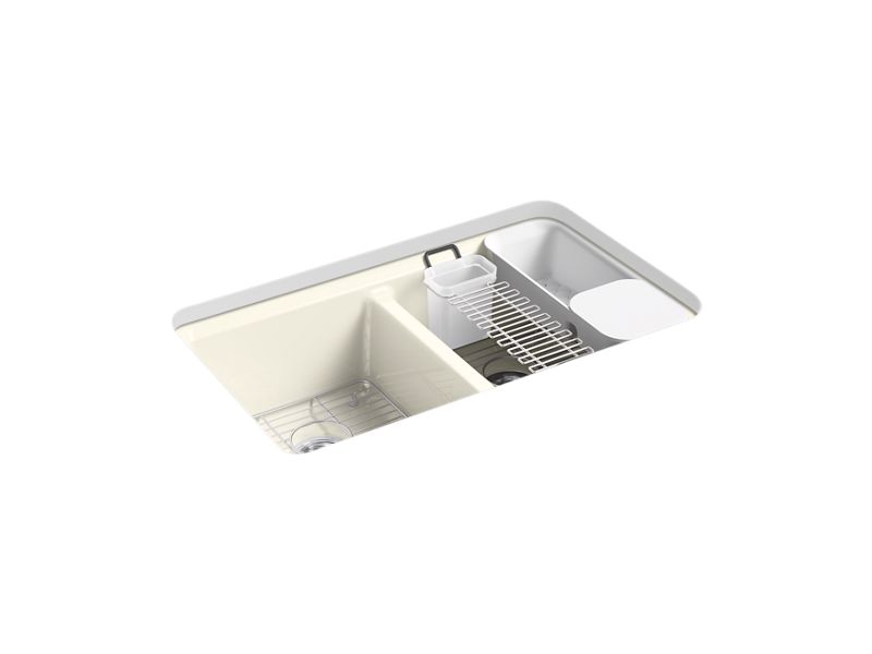 KOHLER K-8679-5UA3-96 Biscuit Riverby 33" undermount double-bowl workstation kitchen sink
