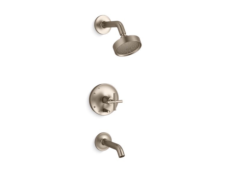 KOHLER K-T14420-3G-BV Vibrant Brushed Bronze Purist Rite-Temp bath and shower trim with cross handle and 1.75 gpm showerhead