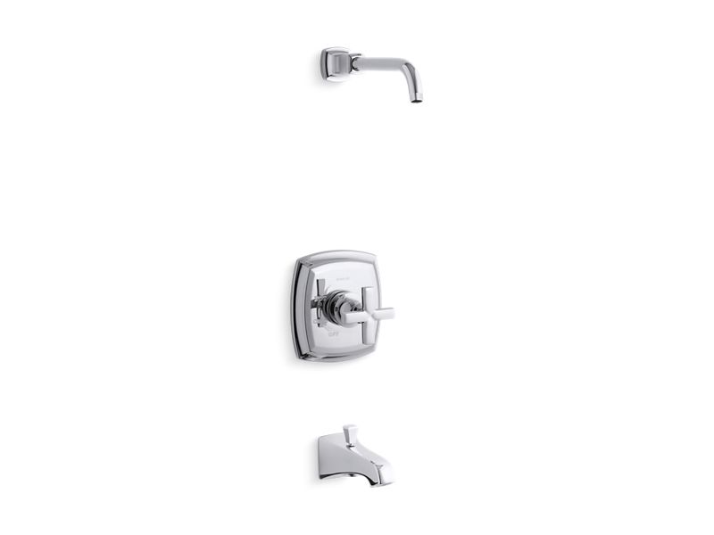 KOHLER K-TLS16225-3-CP Margaux Rite-Temp(R) bath and shower valve trim with cross handle and NPT spout, less showerhead