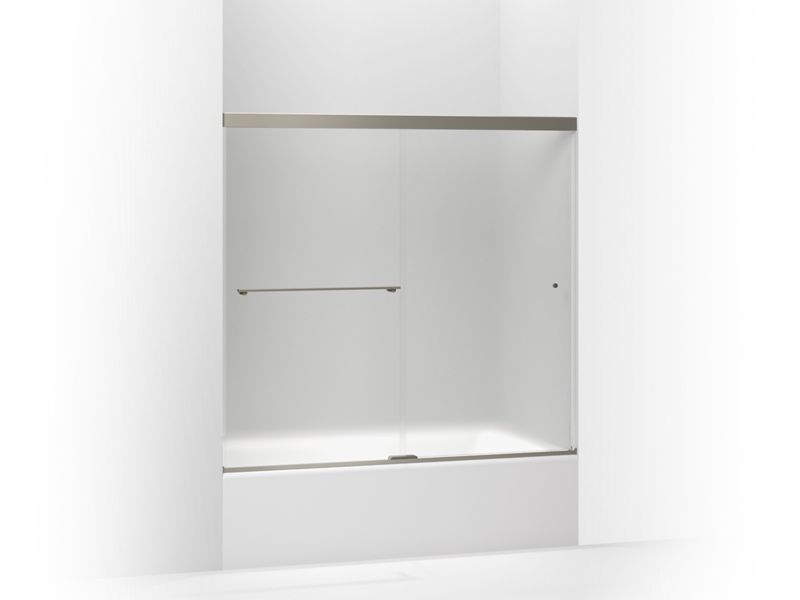 KOHLER K-707000-D3-BNK Anodized Brushed Nickel Revel Sliding bath door, 55-1/2" H x 56-5/8 - 59-5/8" W, with 1/4" thick Frosted glass