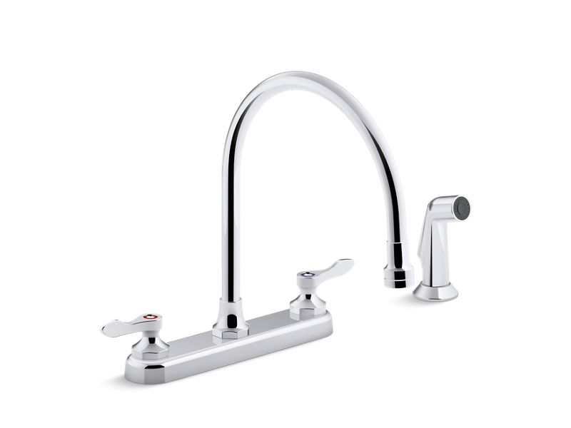 KOHLER K-810T71-4AFA-CP Polished Chrome Triton Bowe 1.8 gpm kitchen sink faucet with 9-5/16" gooseneck spout, matching finish sidespray, aerated flow and wristblade handles