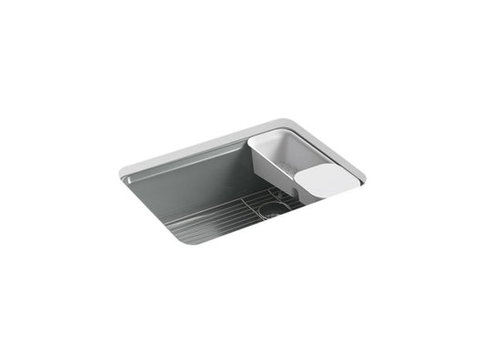 KOHLER K-8668-5UA2-FT Riverby 27" x 22" x 9-5/8" undermount single-bowl workstation kitchen sink with accessories and 5 oversized faucet holes