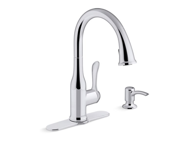 KOHLER K-REC23863-SD-CP Polished Chrome Motif Pull-down kitchen faucet with soap/lotion dispenser