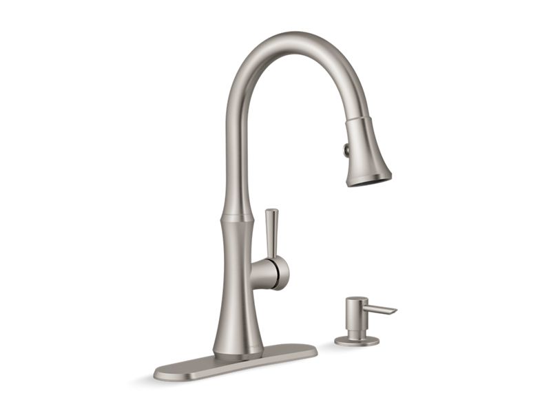 KOHLER K-R28706-SD-VS Kaori Pull-down kitchen sink faucet with soap/lotion dispenser In Vibrant Stainless