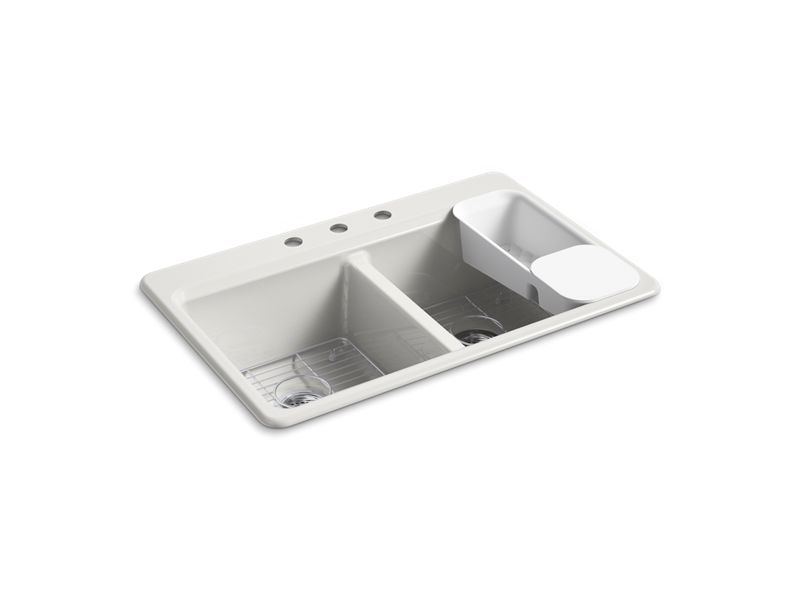 KOHLER K-8679-3A2-FF Riverby 33" Top-Mount Double-Bowl Workstation Kitchen Sink In Sea Salt