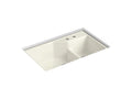 KOHLER K-6411-2-96 Indio 33" x 21-1/8" x 9-3/4" Smart Divide undermount large/small double-bowl workstation kitchen sink with 2 faucet holes