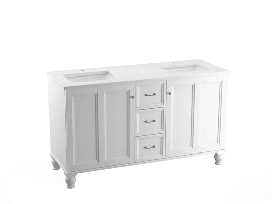 KOHLER K-CM99524-BD1-1WA Damask 60" Bathroom Vanity Cabinet With Sinks And Quartz Top In Linen White