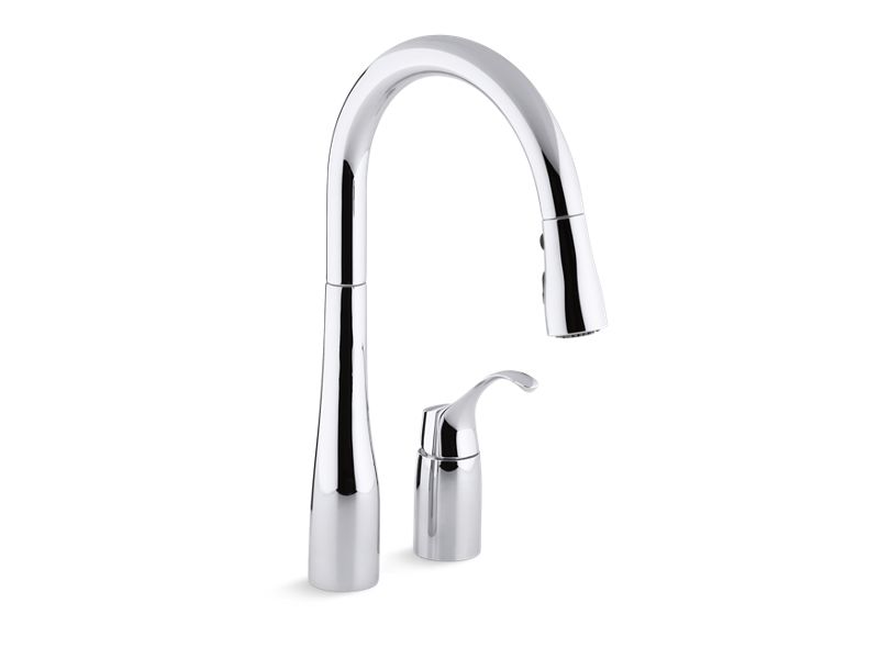 KOHLER K-647-CP Polished Chrome Simplice Pull-down kitchen sink faucet with three-function sprayhead