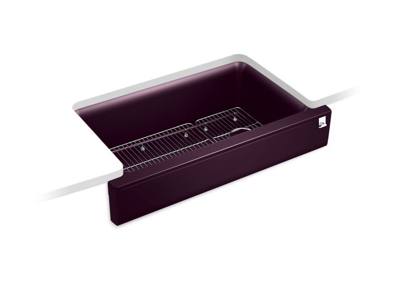 KOHLER K-25784-CM8 Cairn Undermount single-bowl farmhouse kitchen sink with short apron
