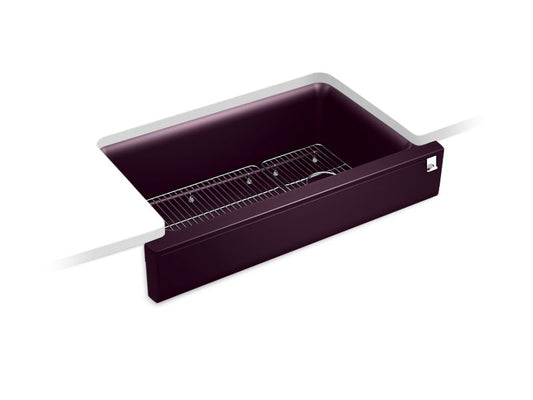 KOHLER K-25784-CM8 Cairn Undermount single-bowl farmhouse kitchen sink with short apron
