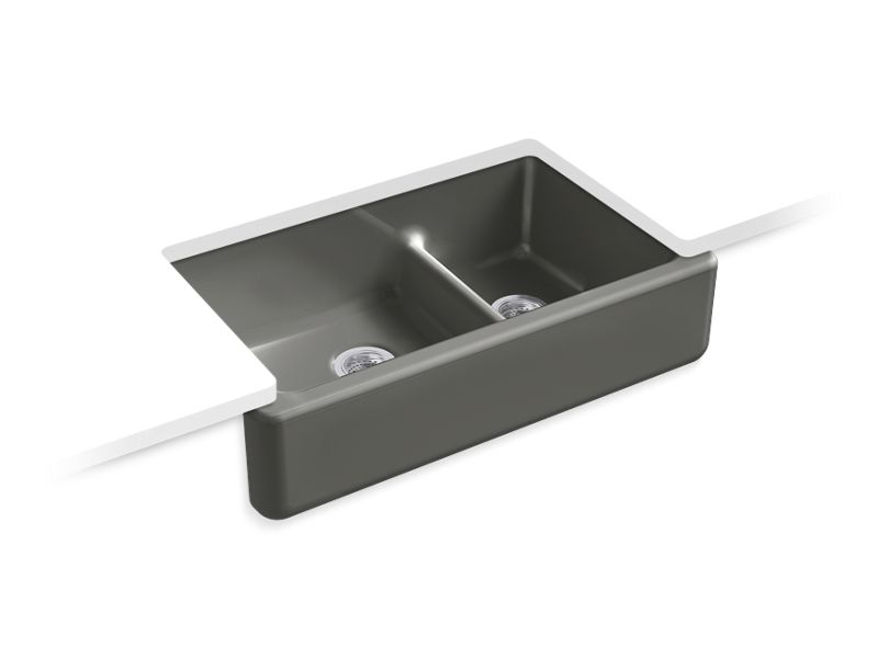 KOHLER K-6427-58 Thunder Grey Whitehaven Smart Divide 35-3/4" undermount double-bowl farmhouse kitchen sink