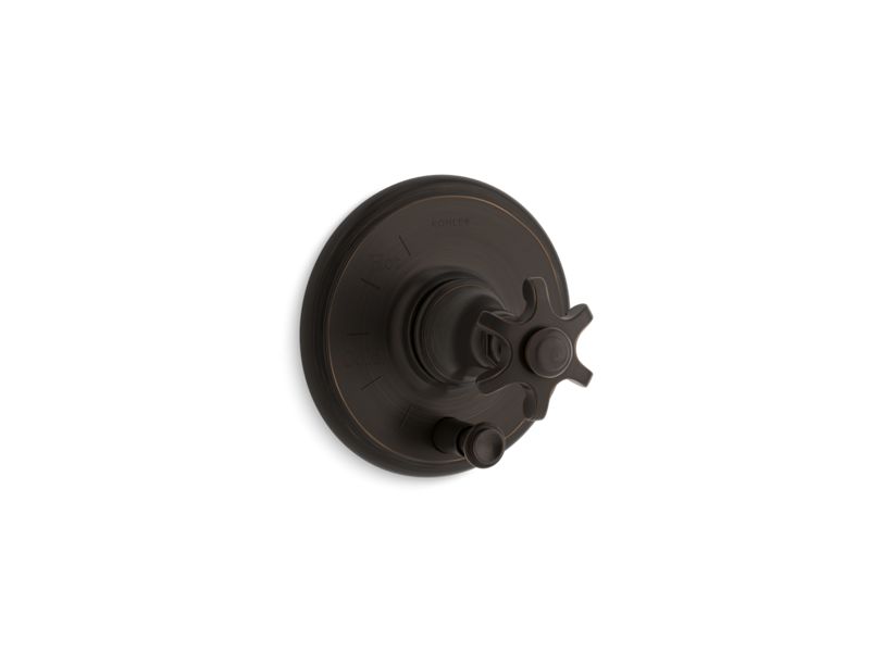 KOHLER K-T72768-3M-2BZ Oil-Rubbed Bronze Artifacts Rite-Temp valve trim with push-button diverter and prong handle