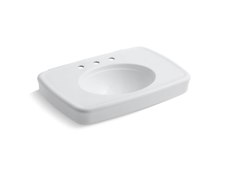 KOHLER K-2348-8-0 White Bancroft 30-1/2" rectangular pedestal bathroom sink