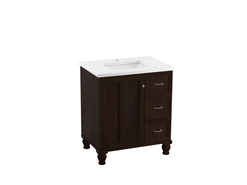 KOHLER K-CM99517-BD1-1WB Damask 30" Bathroom Vanity Cabinet With Sink And Quartz Top In Claret Suede